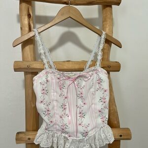 Floral Lace Trim Cami Top